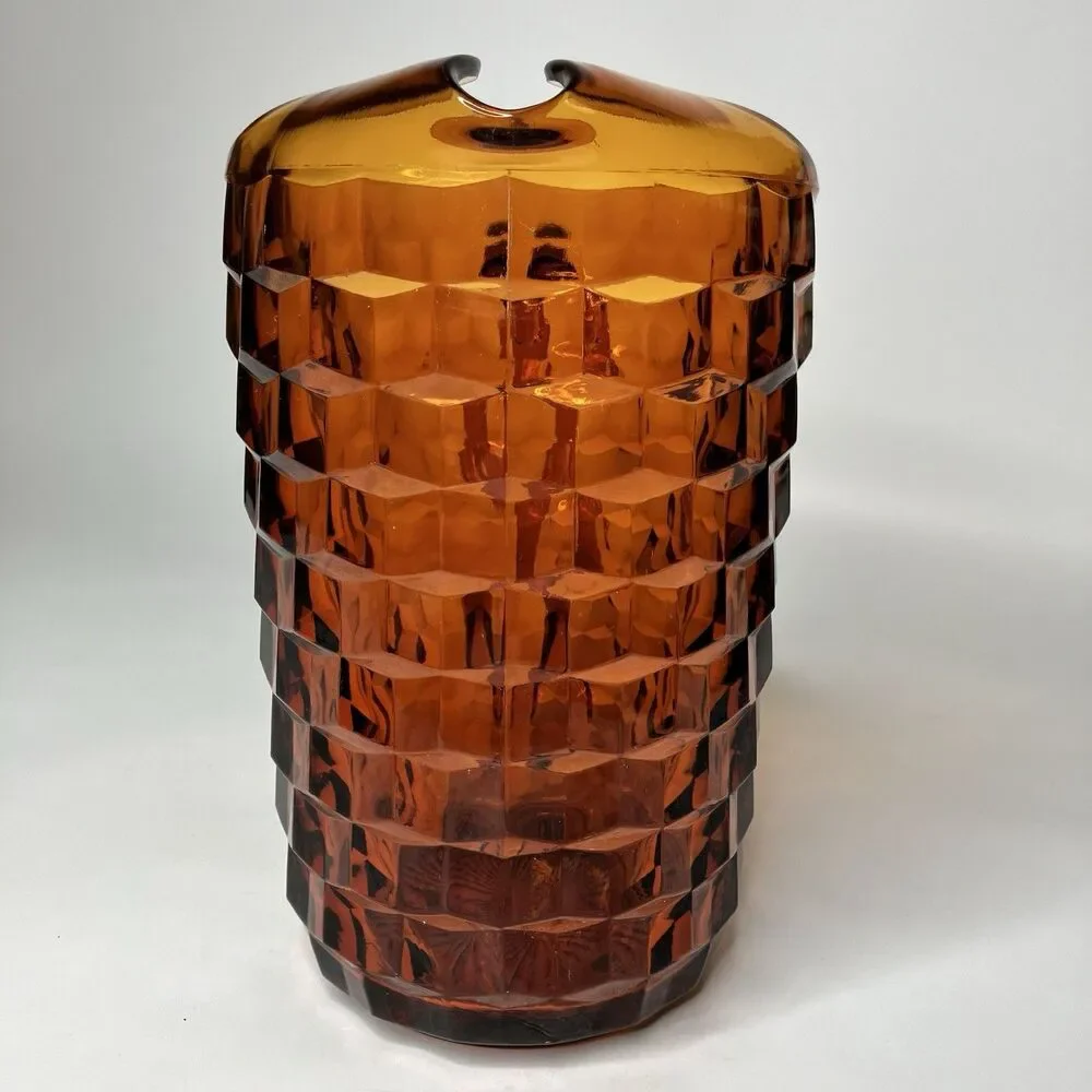 Vtg Indiana Glass Amber Cubist Pitcher 8 1/2